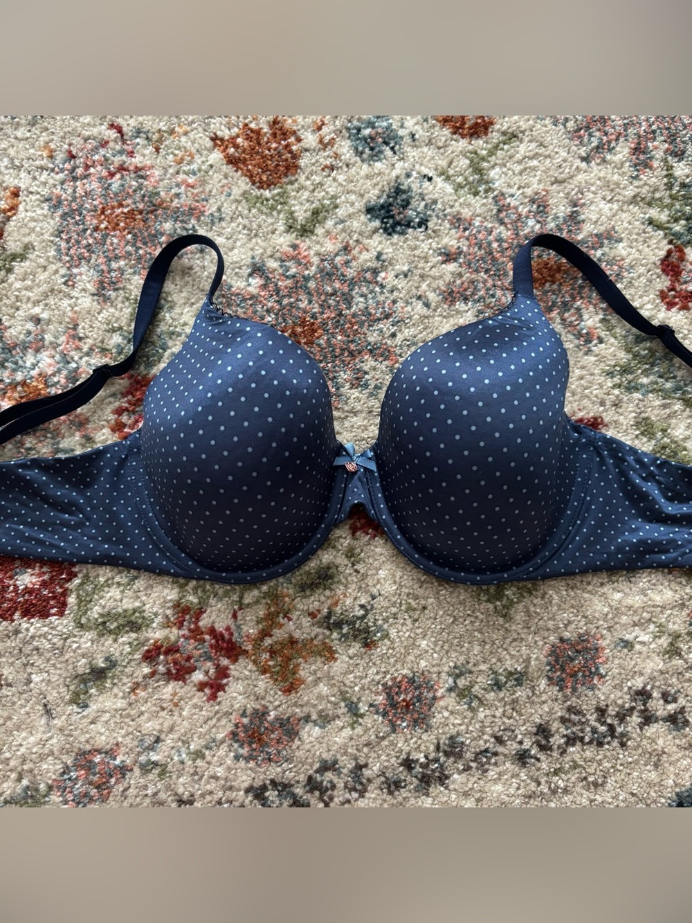 Victoria's Secret Navy Blue Polka Dot Lined Perfect Coverage Bra Size 36D